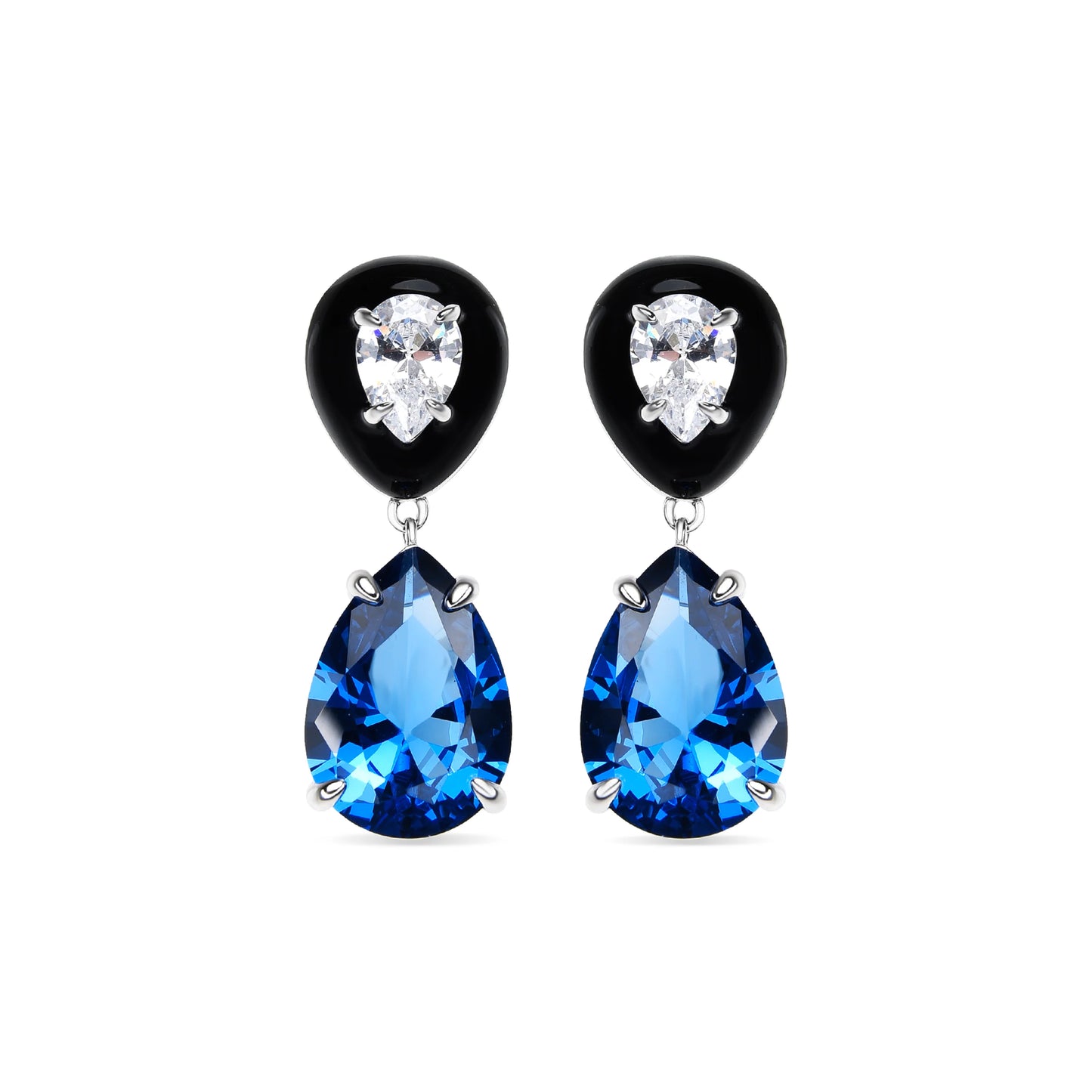 Pendientes de Plata de Ley 925 y Circonita Topacio Azul acabado rodio - Chiwa