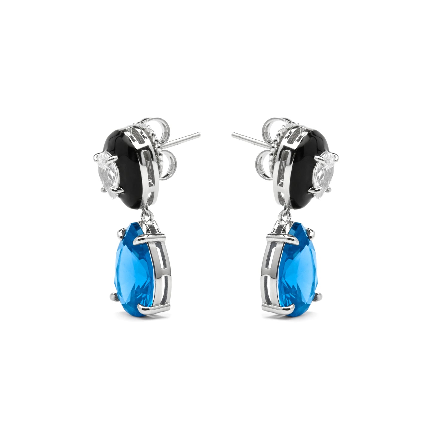 Pendientes de Plata de Ley 925 y Circonita Topacio Azul acabado rodio - Chiwa