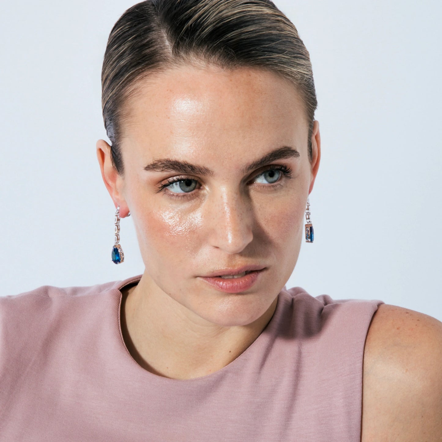 Pendientes de Plata de Ley 925 y Circonita Zafiro acabado en rodio - Leaye