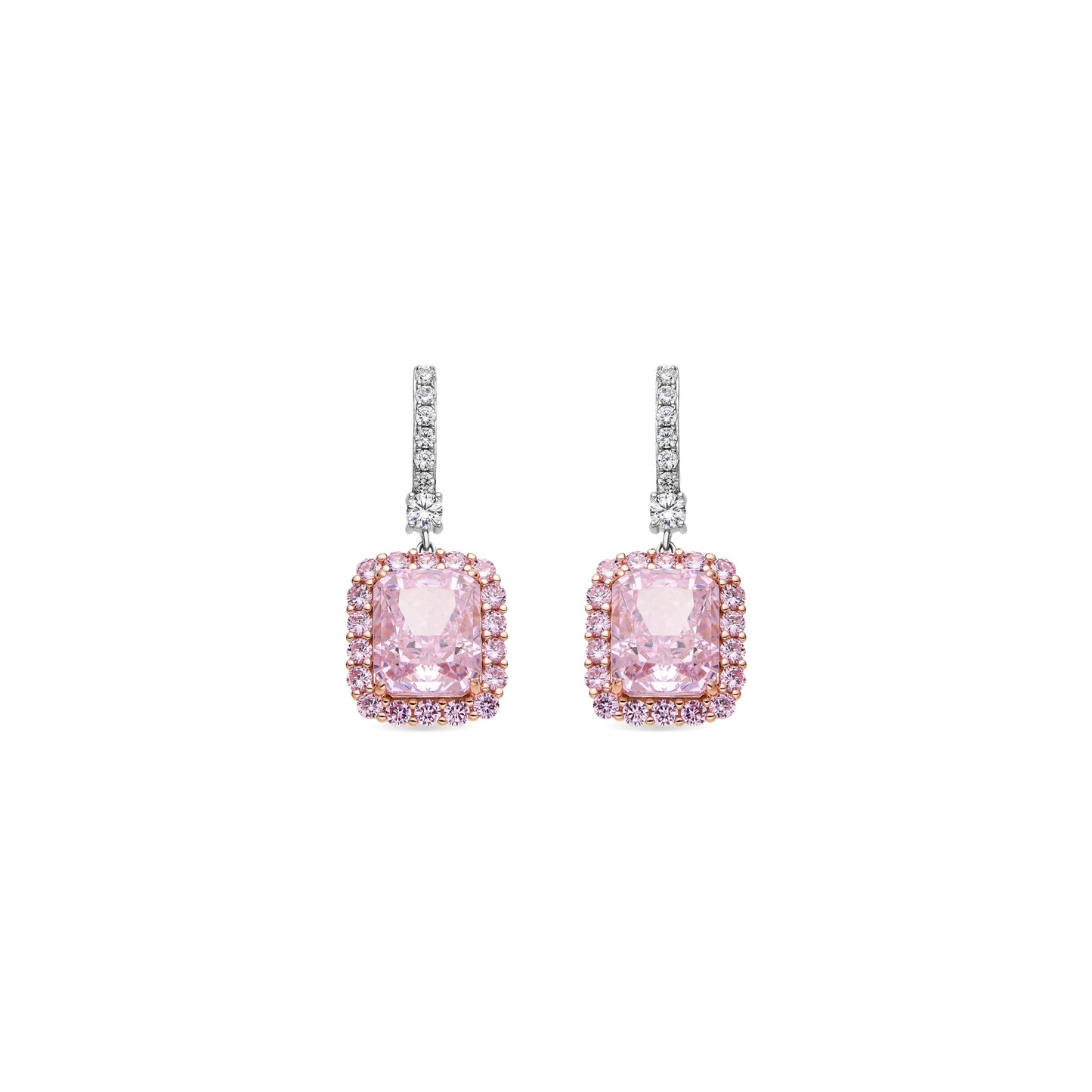 Pendientes de Plata de Ley 925 y Circonita Rosa acabado oro amarillo de 18k - Cabel