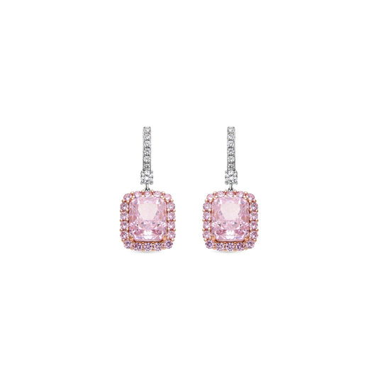 Pendientes de Plata de Ley 925 y Circonita Rosa acabado oro amarillo de 18k - Cabel