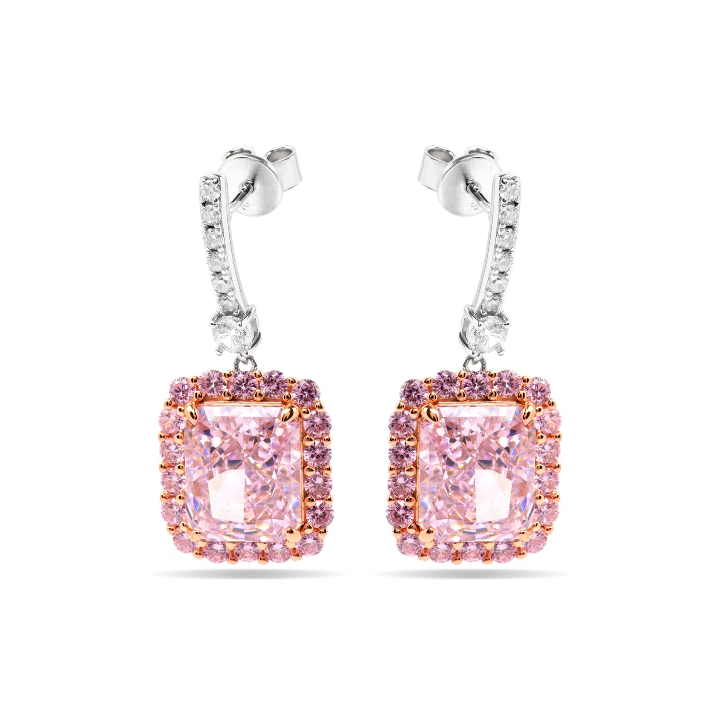 Pendientes de Plata de Ley 925 y Circonita Rosa acabado oro amarillo de 18k - Cabel