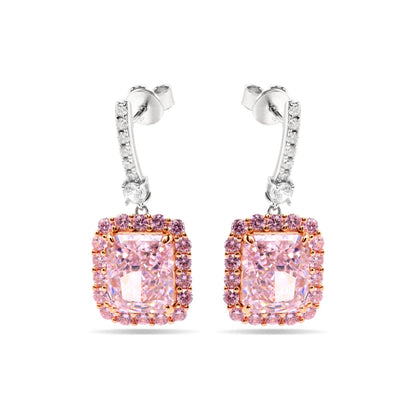 Pendientes de Plata de Ley 925 y Circonita Rosa acabado oro amarillo de 18k - Cabel