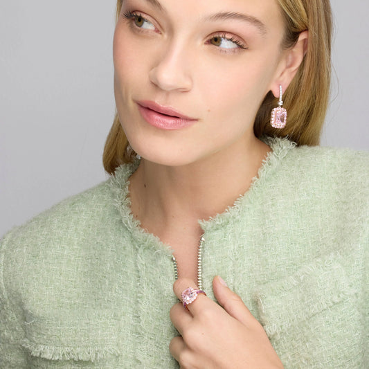 Pendientes de Plata de Ley 925 y Circonita Rosa acabado oro amarillo de 18k - Cabel