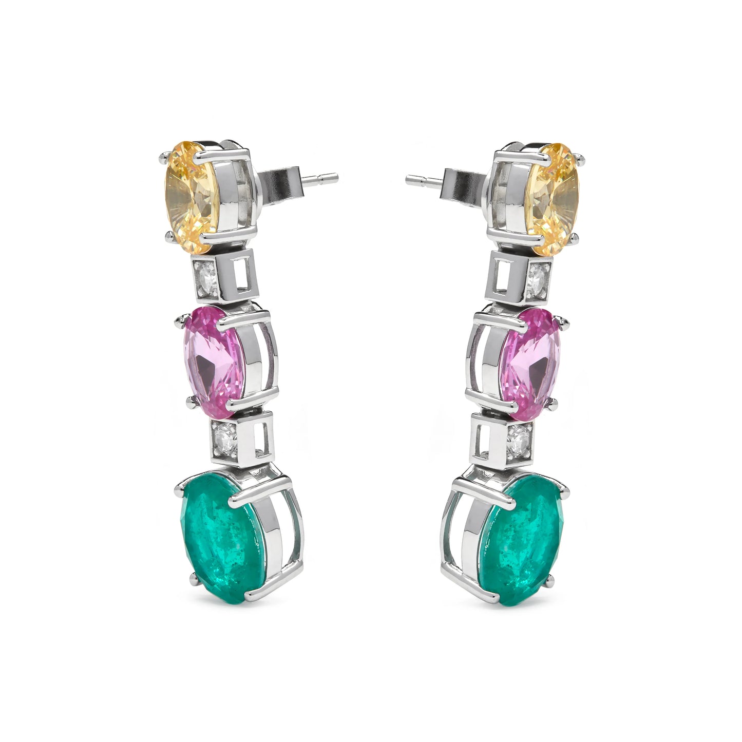 Pendientes de Plata de Ley 925 y Circonita Multicolor acabado en rodio - Teha