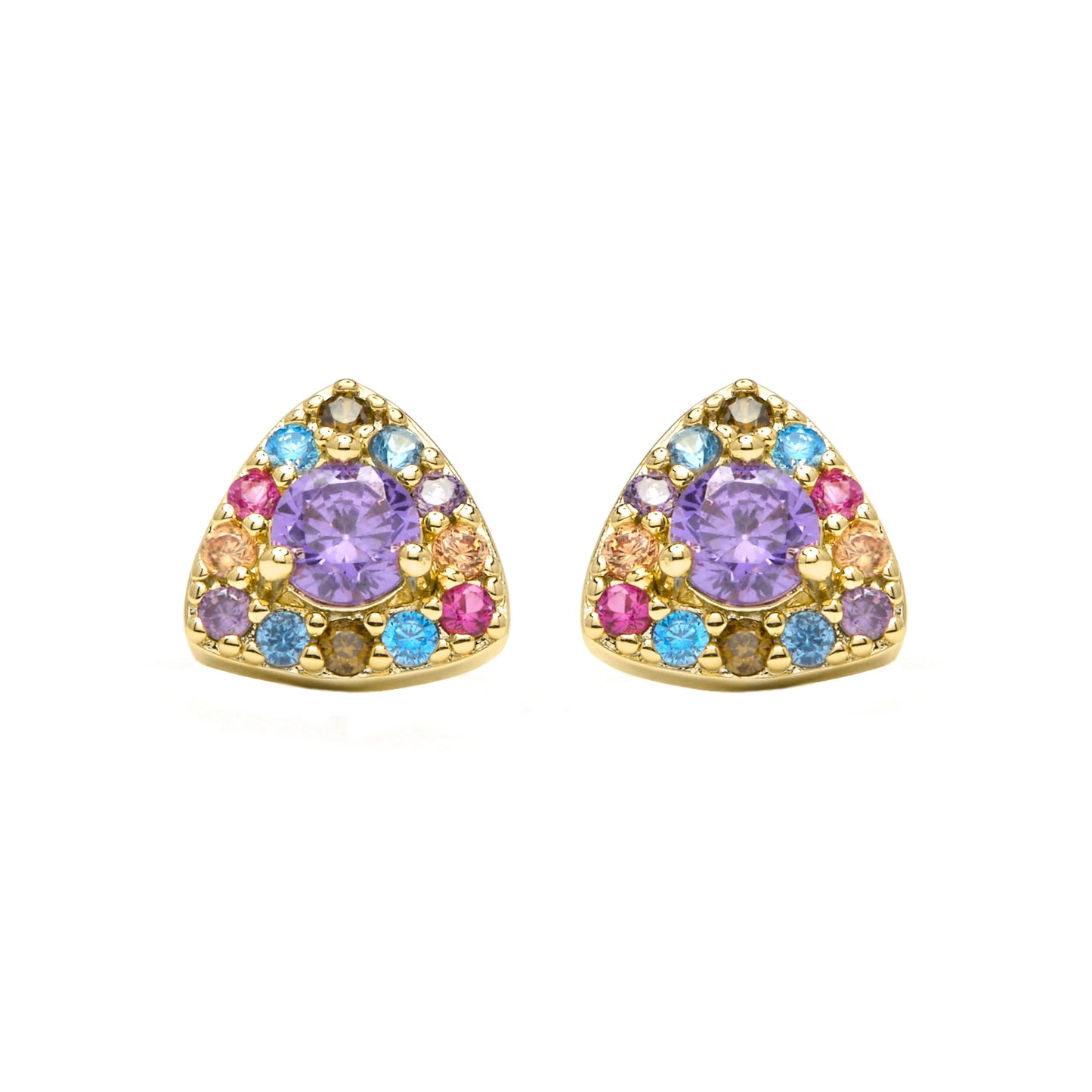 Pendientes de Plata de Ley 925 y Circonita Multicolor acabado en oro amarillo 18k - Aldra
