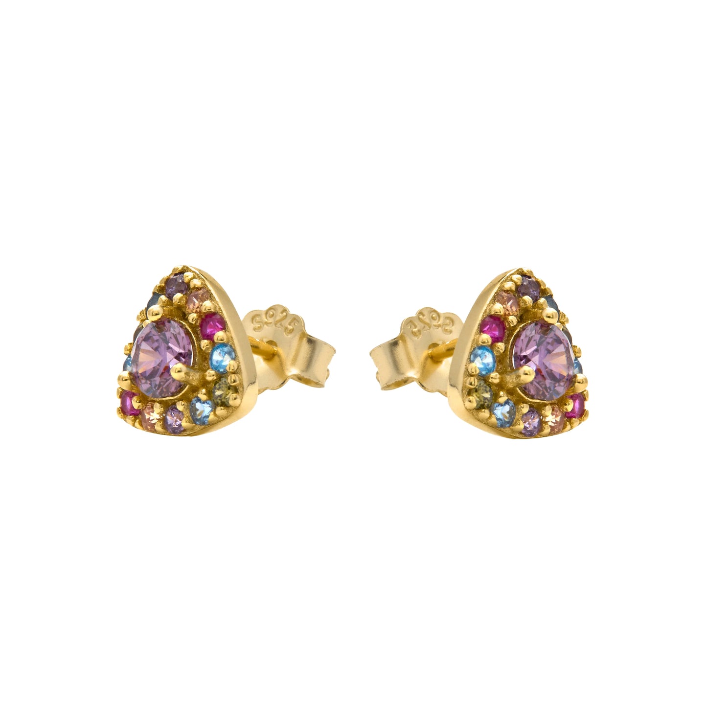 Pendientes de Plata de Ley 925 y Circonita Multicolor acabado en oro amarillo 18k - Aldra