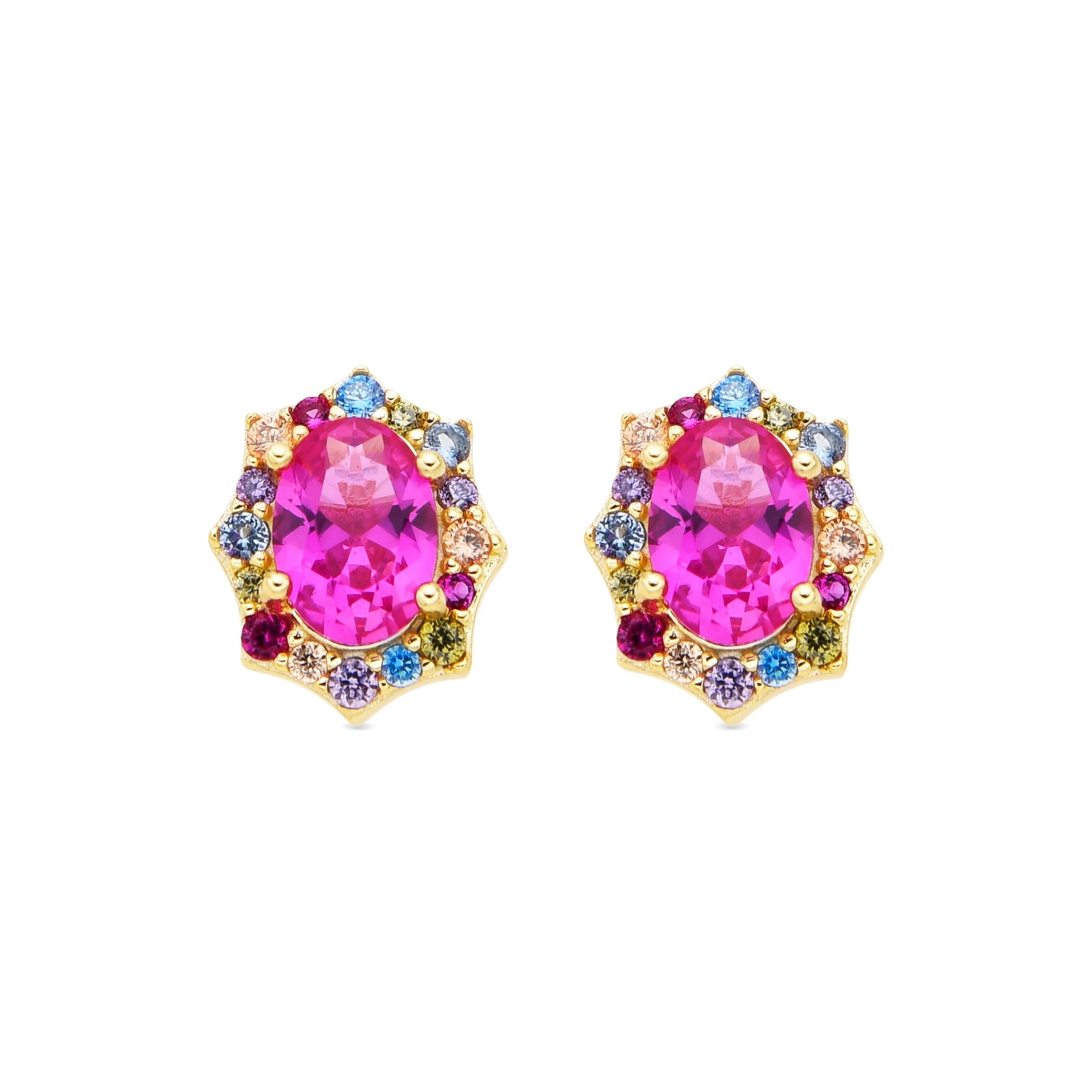 Pendientes de Plata de Ley 925 y Circonita Rubí acabado oro amarillo de 18k - Mezay