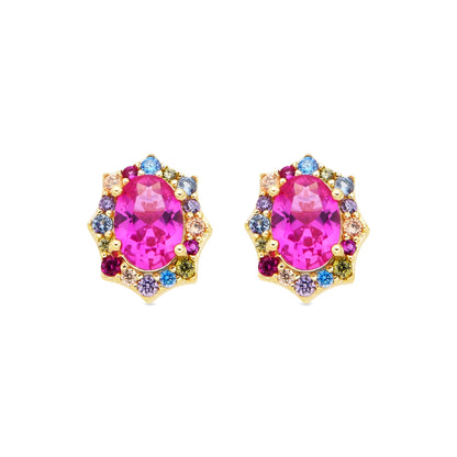 Pendientes de Plata de Ley 925 y Circonita Rubí acabado oro amarillo de 18k - Mezay