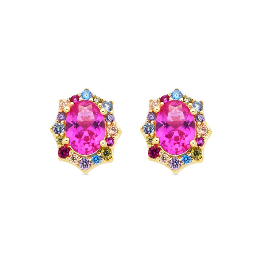 Pendientes de Plata de Ley 925 y Circonita Rubí acabado oro amarillo de 18k - Mezay