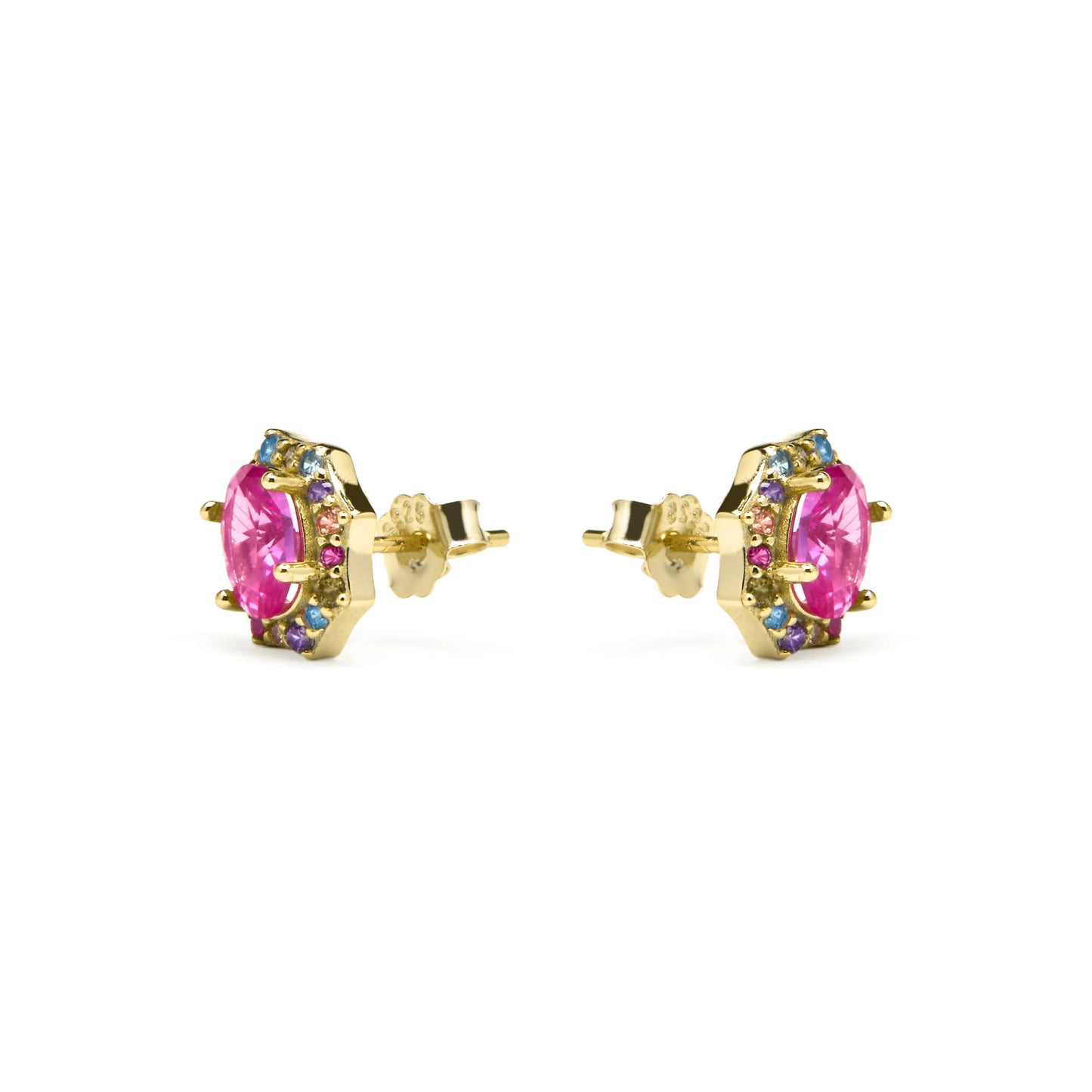 Pendientes de Plata de Ley 925 y Circonita Rubí acabado oro amarillo de 18k - Mezay