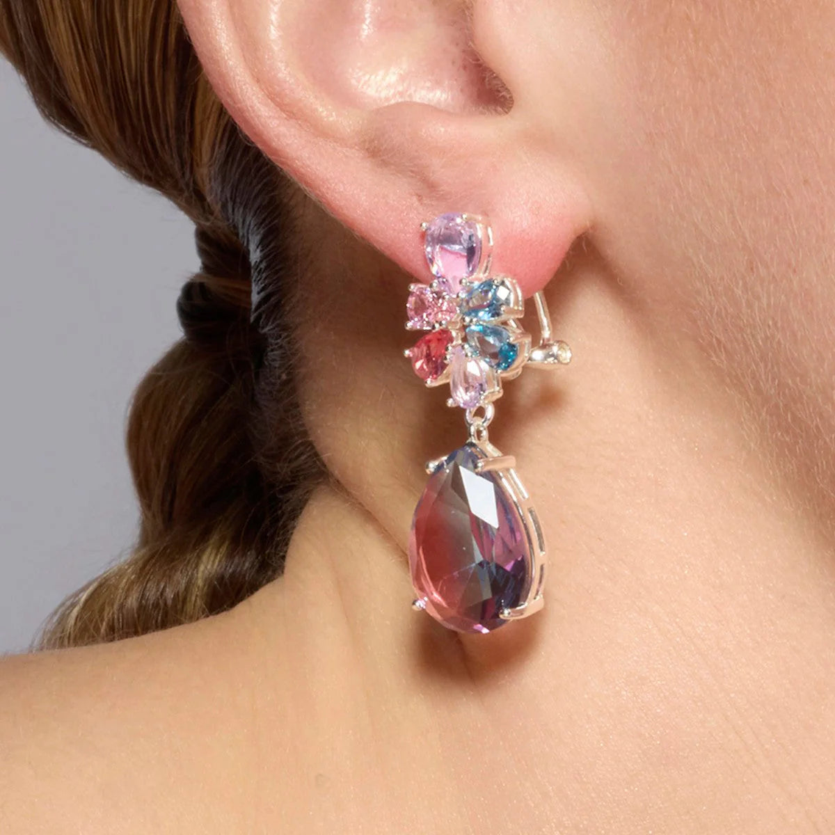 Pendientes de Plata de Ley 925 y Cuarzo Hidrotermal Azul Degradado acabado rodio - Kysion