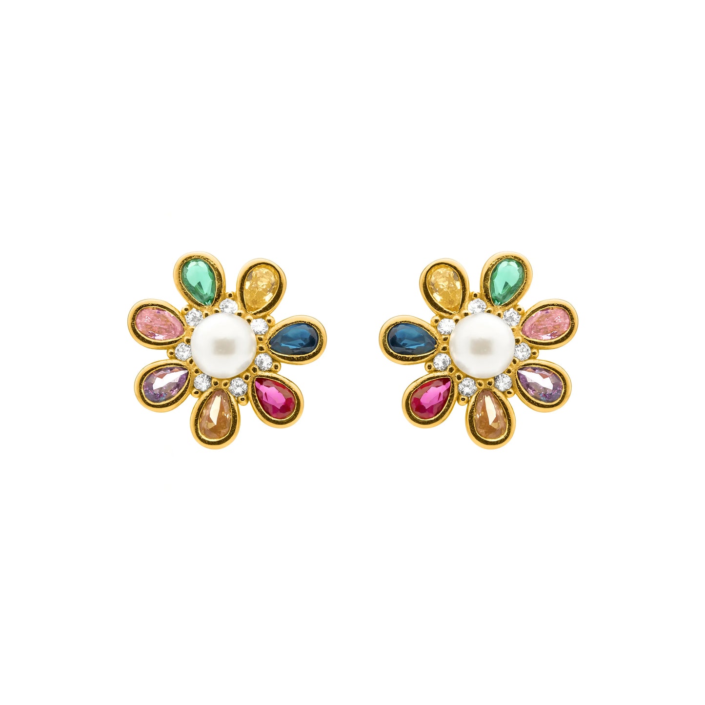 Pendientes de Plata de Ley 925 y Circonita Multicolor acabado en oro amarillo 18k - Bosul