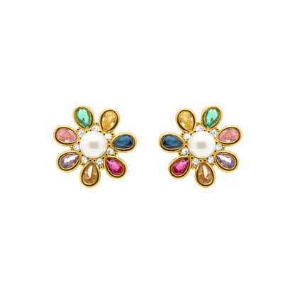 Pendientes de Plata de Ley 925 y Circonita Multicolor acabado en oro amarillo 18k - Bosul