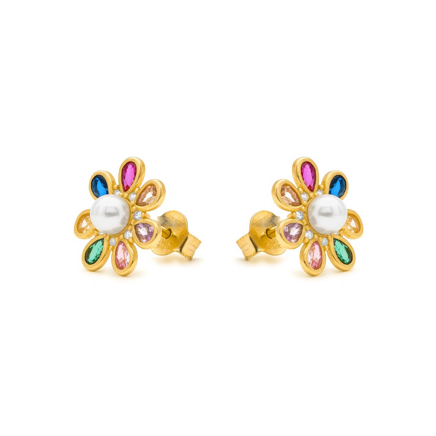 Pendientes de Plata de Ley 925 y Circonita Multicolor acabado en oro amarillo 18k - Bosul