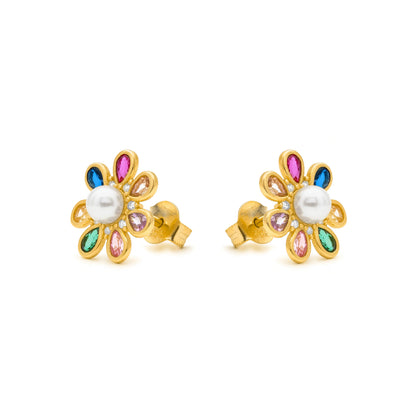 Pendientes de Plata de Ley 925 y Circonita Multicolor acabado en oro amarillo 18k - Bosul