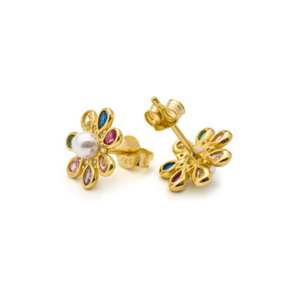 Pendientes de Plata de Ley 925 y Circonita Multicolor acabado en oro amarillo 18k - Bosul