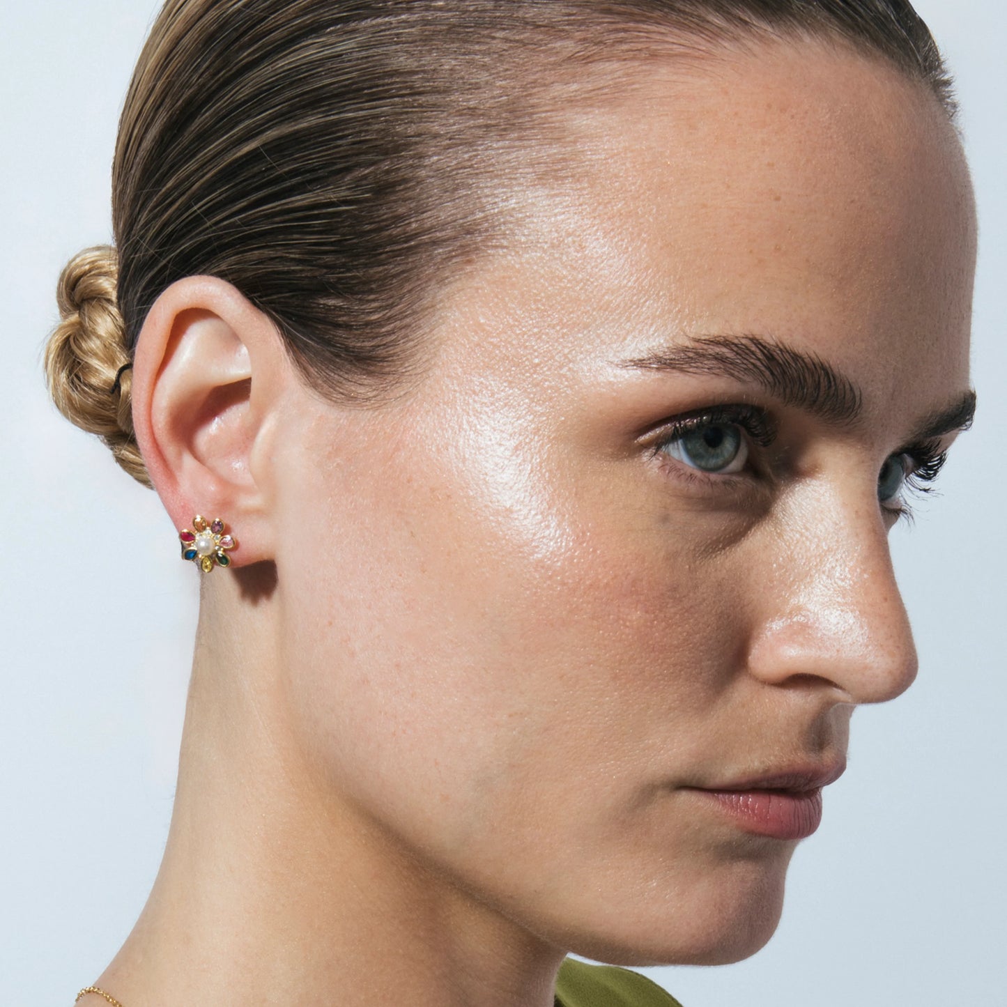 Pendientes de Plata de Ley 925 y Circonita Multicolor acabado en oro amarillo 18k - Bosul
