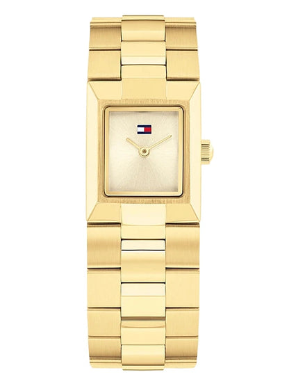 Reloj Tommy Hilfiger para mujer con caja cuadrada de acero inoxidable chapado en oro