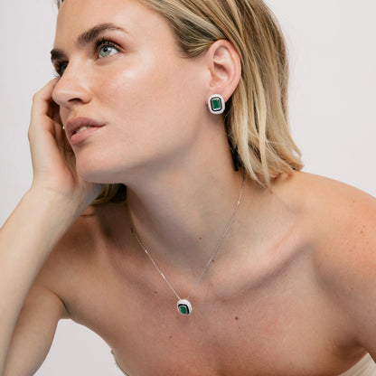 Collar de Plata de Ley 925 y Cuarzo Hidrotermal Verde acabado en rodio - Ruk