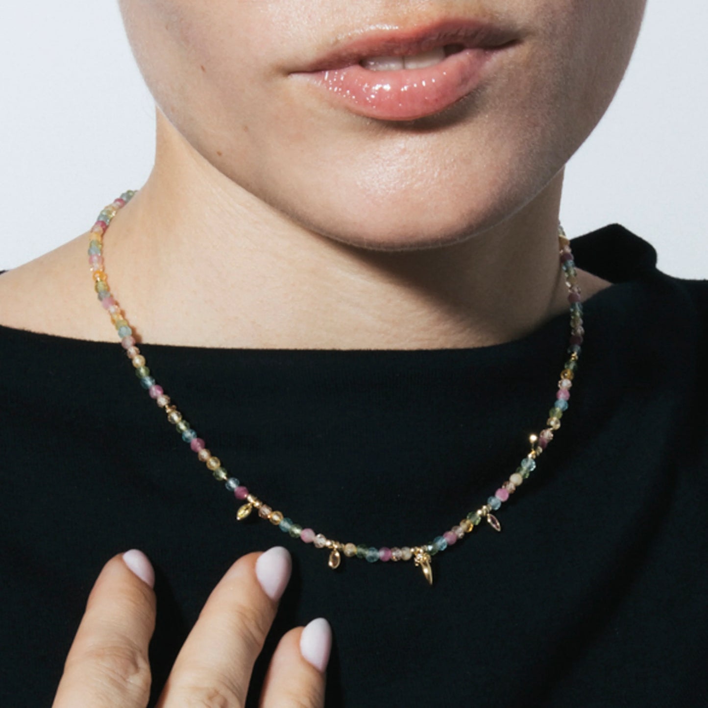 Collar de Plata de Ley 925 y Circonita Multicolor acabado en oro amarillo 18k - Esli