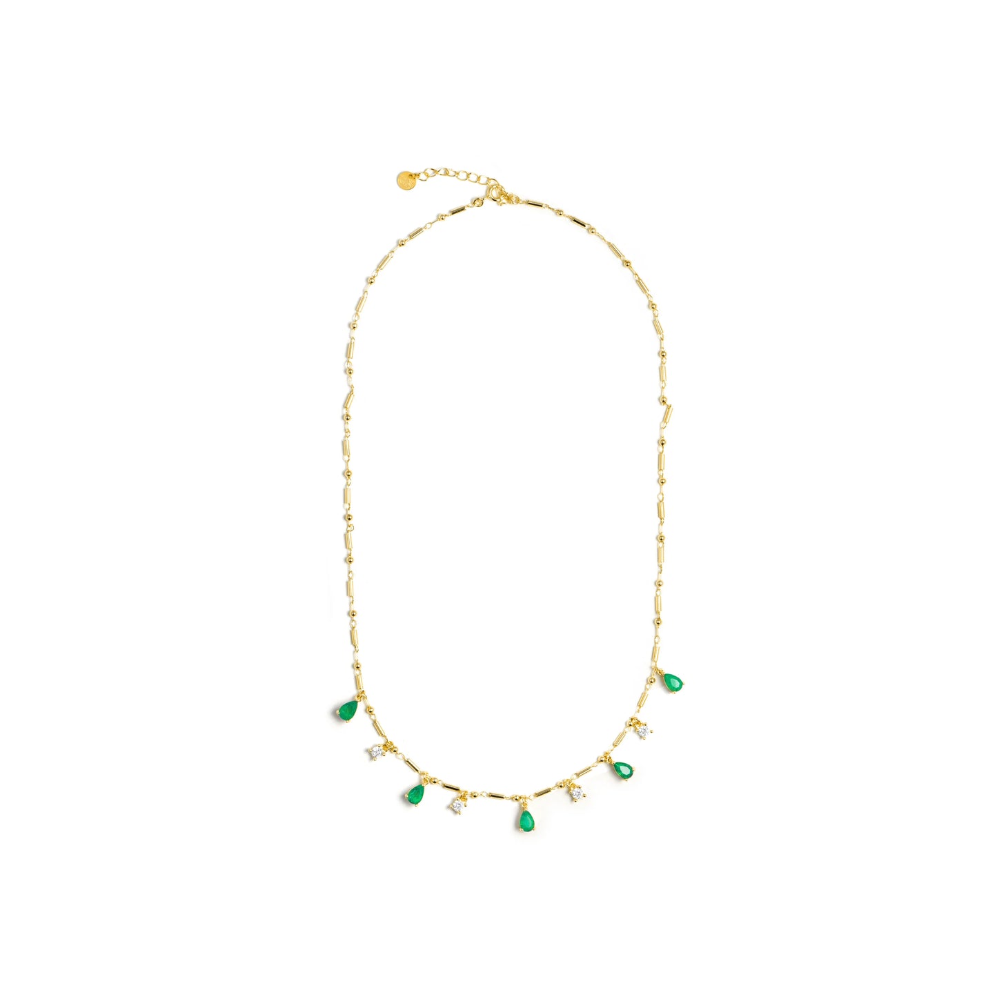 Collar de Plata de Ley 925 y Cuarzo Hidrotermal Verde Paraiba acabado en oro amarillo 18k - Lakrom