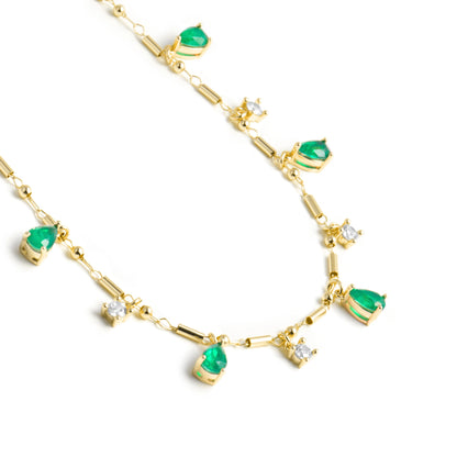 Collar de Plata de Ley 925 y Cuarzo Hidrotermal Verde Paraiba acabado en oro amarillo 18k - Lakrom