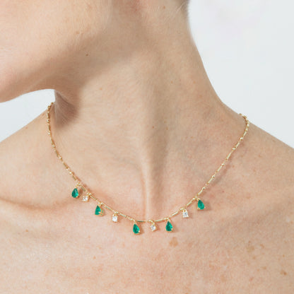 Collar de Plata de Ley 925 y Cuarzo Hidrotermal Verde Paraiba acabado en oro amarillo 18k - Lakrom