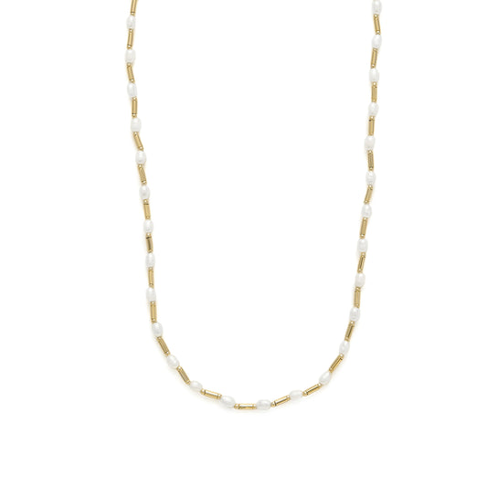 Collar de Plata de Ley 925 y Perla Blanca acabado en oro amarillo 18k - Laurid