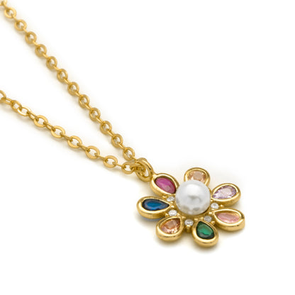 Collar de Plata de Ley 925 y Circonita Multicolor acabado en oro amarillo 18k - Horsa