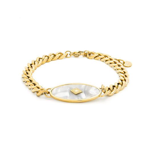 Pulsera de Madreperla Blanca acabada en oro amarillo 18K - Anleh