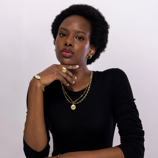 Pulsera de Madreperla Blanca acabada en oro amarillo 18K - Anleh