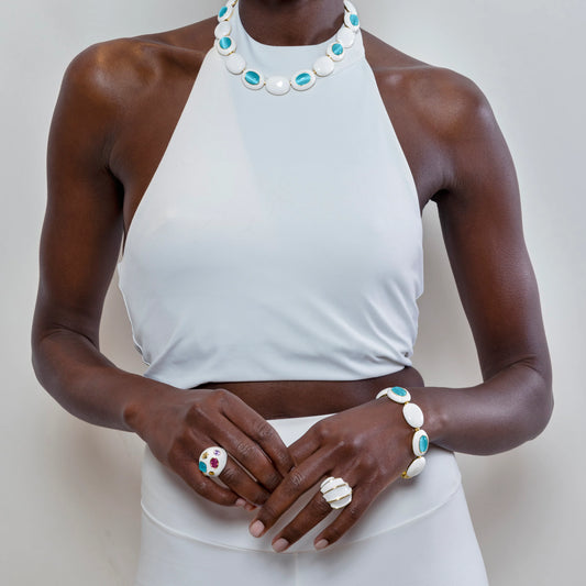 Pulsera de Ojo de Gato Azul acabada en oro amarillo de 18k - Nadic