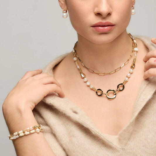 Pulsera acabado oro amarillo de 18k y Perla Blanca - Diriki