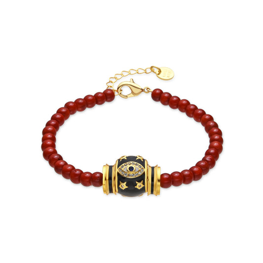 Pulsera acabado oro amarillo de 18k y Coral - Hamco