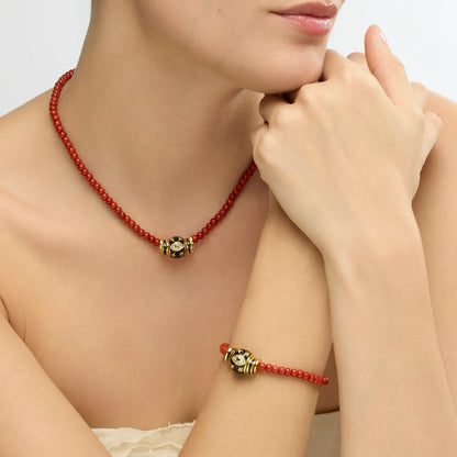 Pulsera acabado oro amarillo de 18k y Coral - Hamco