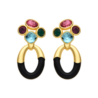 Pendientes con Circonita Multicolor acabado oro 18k - Adba