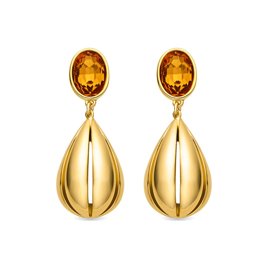 Pendientes con Cuarzo Hidrotermal Naranja acabado oro 18k - Goneth