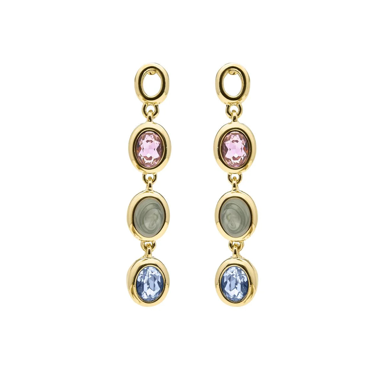 Pendientes de Cuarzo Hidrotermal Multicolor acabado en oro amarillo 18k - Asbi