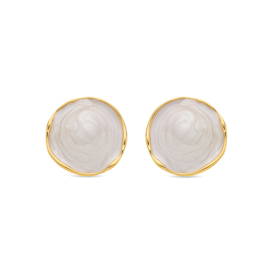 Pendientes acabado oro amarillo de 18k y Lacado Blanco - Huldio