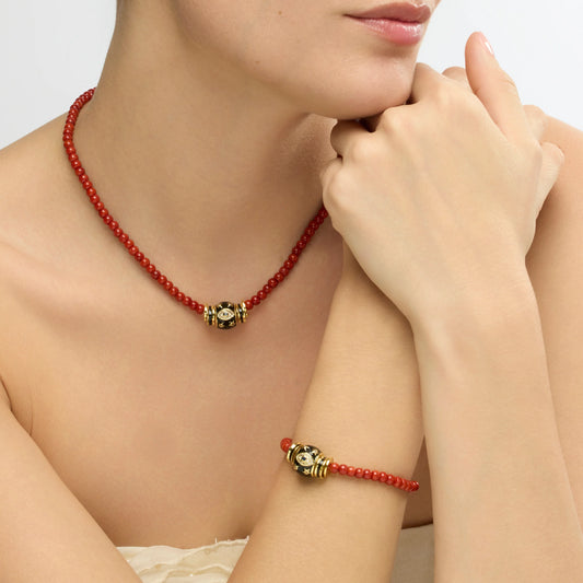 Collar acabado oro amarillo de 18k y Coral - Hamco