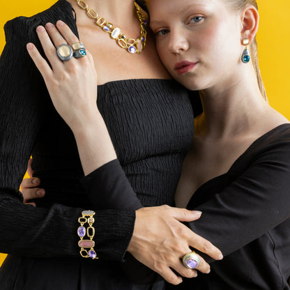 Anillo con Cristal Morado acabado oro 18k - Nori