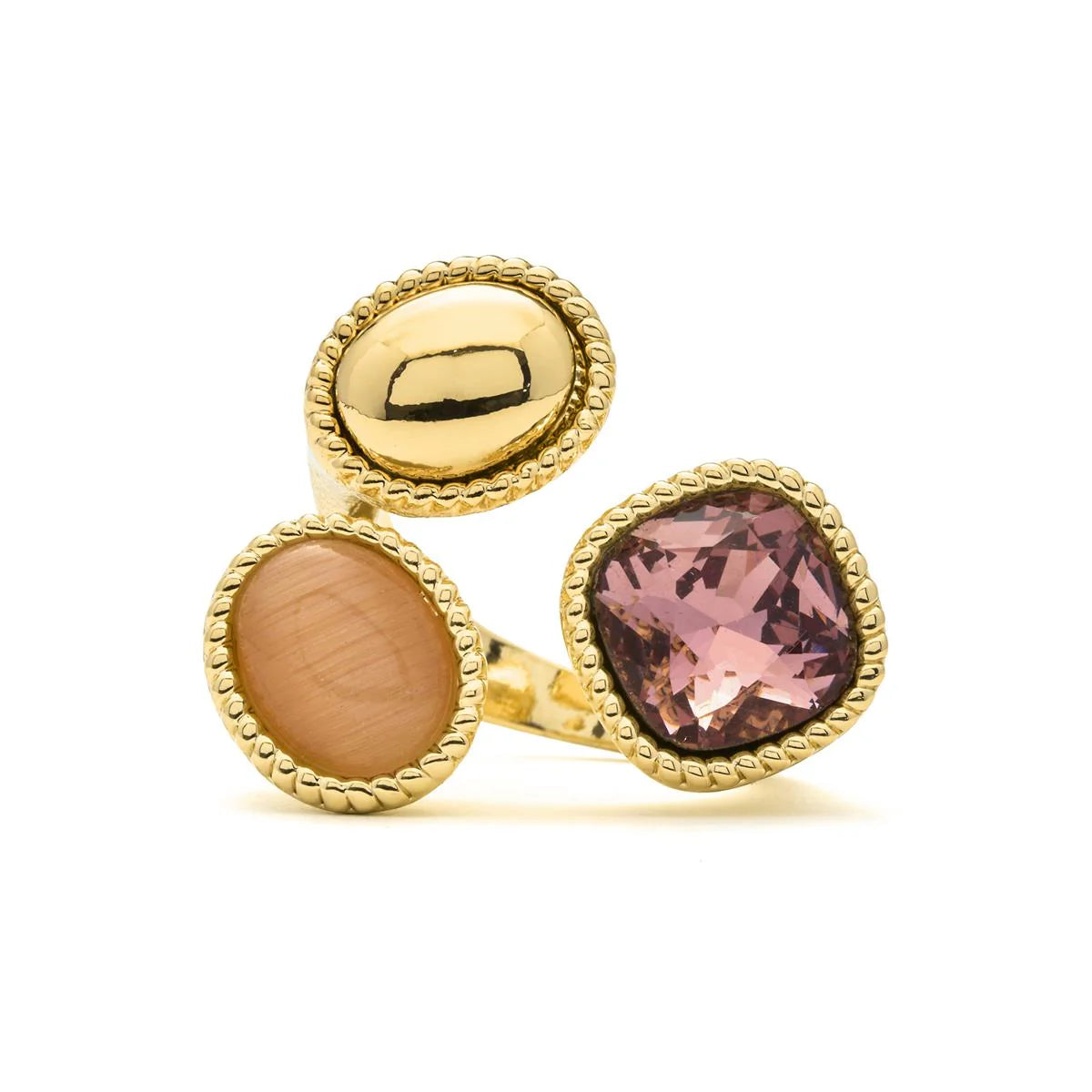 Anillo de Cuarzo Hidrotermal Multicolor acabado en oro amarillo 18k - Zalya