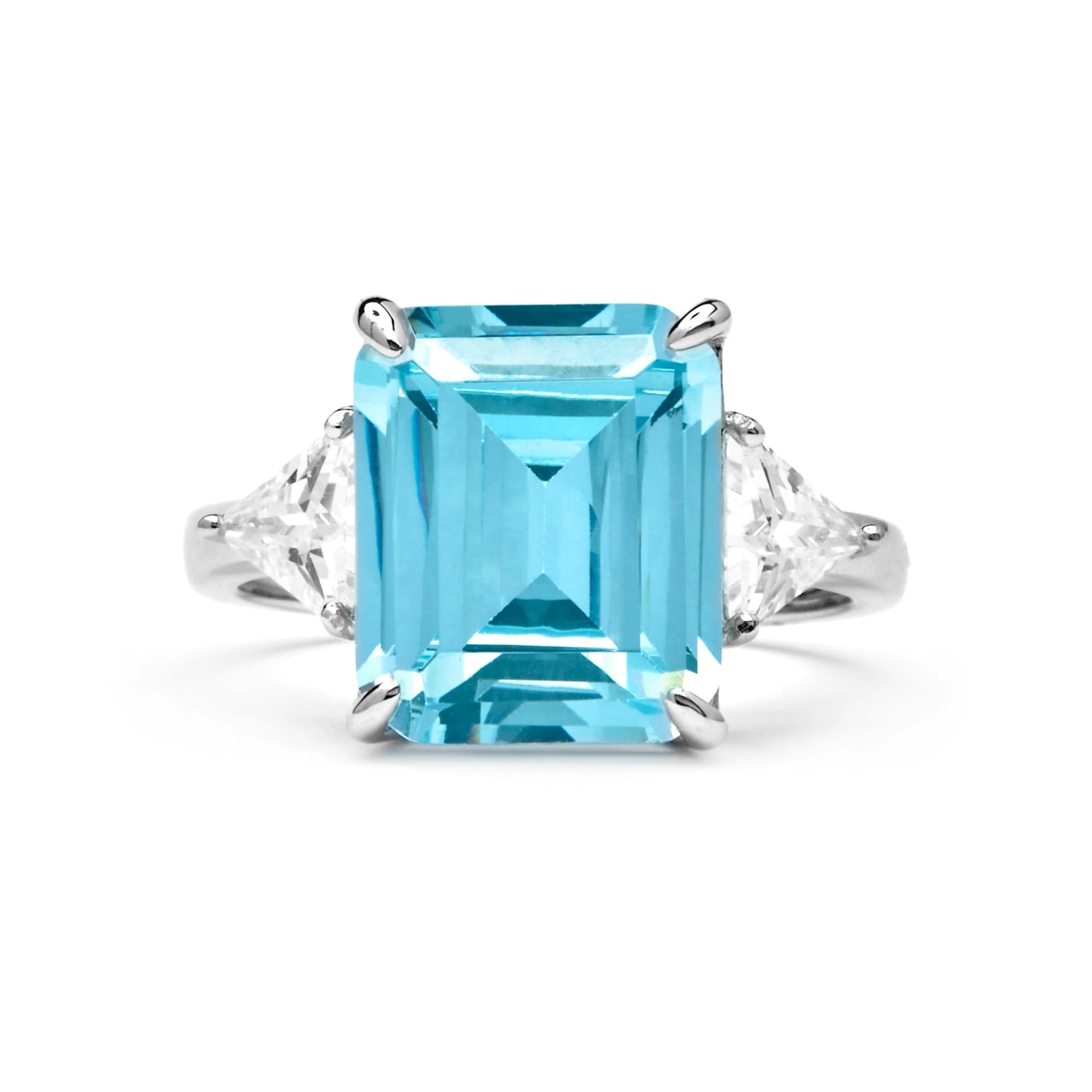 Anillo de Plata de Ley 925 y Circonita Aguamarina acabado rodio - Xifa