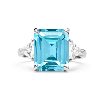 Anillo de Plata de Ley 925 y Circonita Aguamarina acabado rodio - Xifa