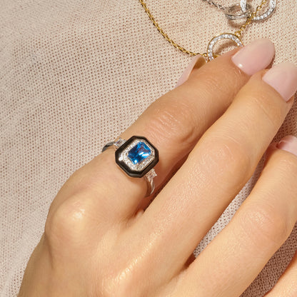 Anillo de Plata de Ley 925 y Lacado Negro acabado rodio - Oiwa