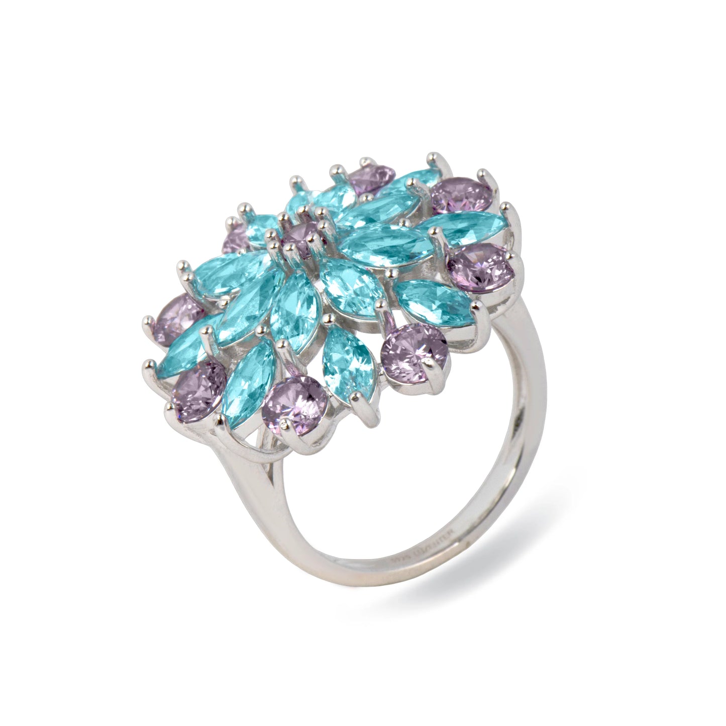 Anillo de Plata de Ley 925 y Circonita Aguamarina acabado en rodio - Uvonda