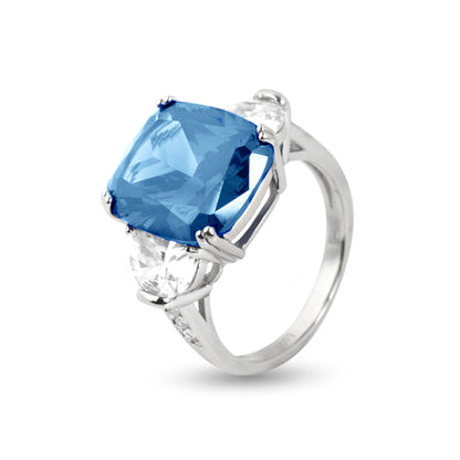 Anillo de Plata de Ley 925 y Circonita Zafiro acabado en rodio - Larax