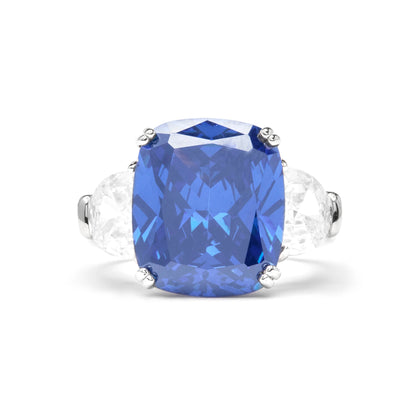 Anillo de Plata de Ley 925 y Circonita Zafiro acabado en rodio - Larax