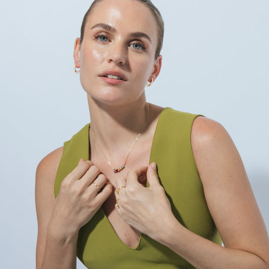 Anillo de Plata de Ley 925 y Circonita Multicolor acabado en oro amarillo 18k - Aldra - Marron